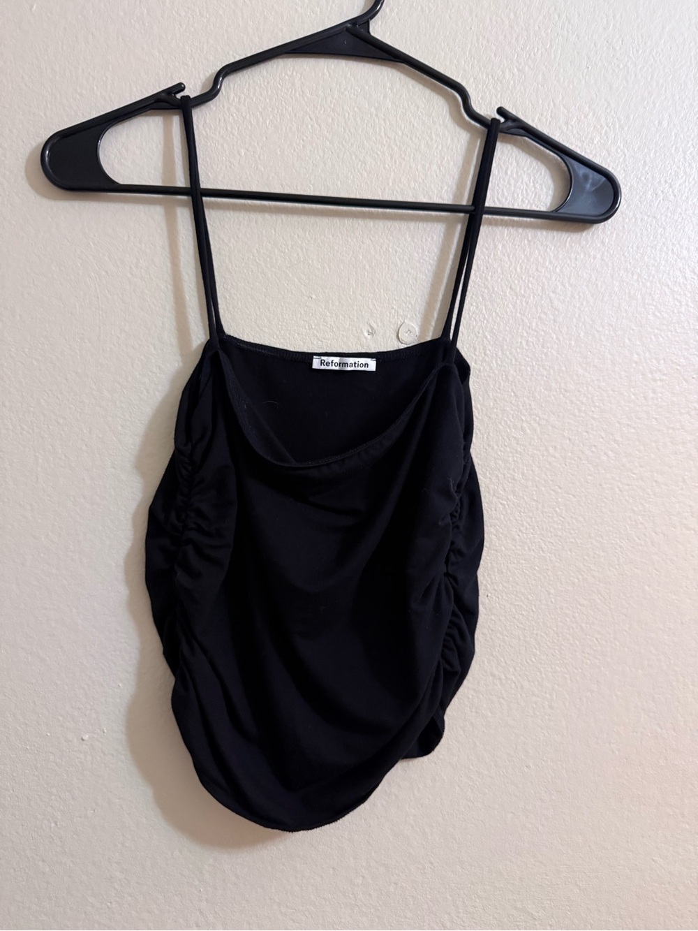 Reformation Black Satin Cowl Slip Tank
